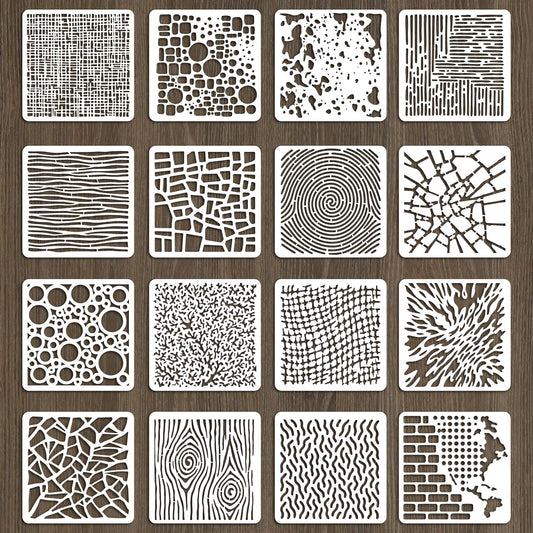 beinkmake 16Pcs Layering Stencils for Painting Geometric Texture Stencil PET Painting Templates Tree Bubble Waves Inlay Border Stencils for Furniture Reusable DIY Craft for Wall Wood Fabric