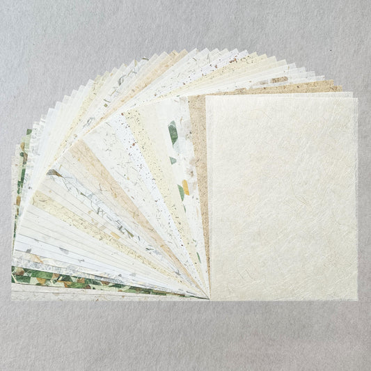 Kozo Studio - Natural Inclusion Mulberry A4 Paper Pack (40 Sheets, 20 Designs) | Premium Decorative Paper for Scrapbooking, Card Making, Collage, Mixed Media Crafts, and DIY Projects