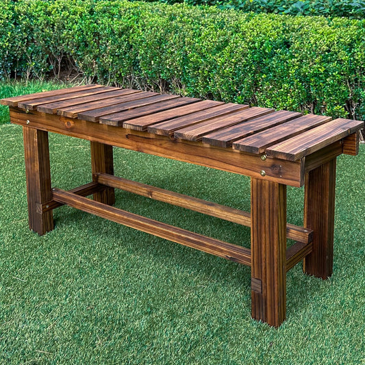 LSPYYDS Outdoor Garden Bench, 2-Person Wood Patio Bench Weatherproof Backless Bench, Anti-Corrosion and Anti-Rust for Garden Lawn Porch Park Backyard (Carbonized, 35.5''/90cm)