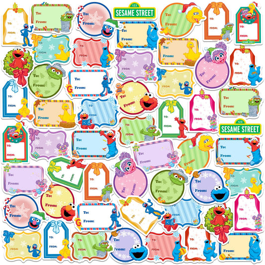 Sesame Street Christmas Labels 50-Count Holiday Vinyl Labels Variety Pack, Peel & Stick Waterproof Tags for Presents, Wrapping, Scrapbooking & Crafts