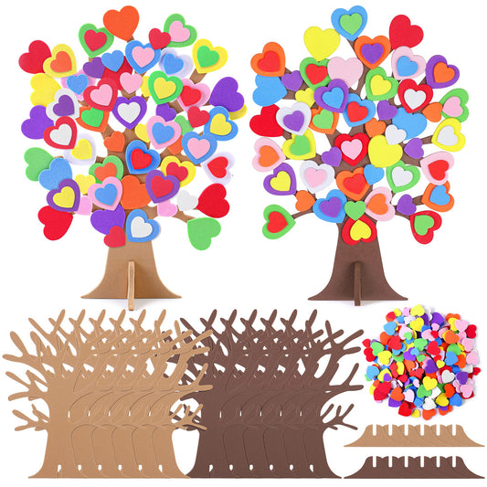 Fovths 332 Pieces DIY Love Heart Tree Foam Stickers Craft Set 12 Pieces Tree and 320 Pieces Valentine's Day Self-Adhesive Foam Heart for Valentine's Day Wedding Mother's Day Home Decor School DIY