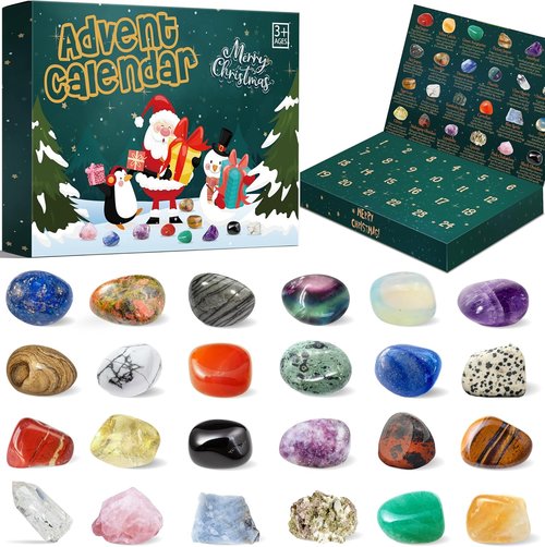 Crystal Advent Calendar 2025 - 24 Unique Crystals & Gemstones for Kids and Adults | Healing Gift