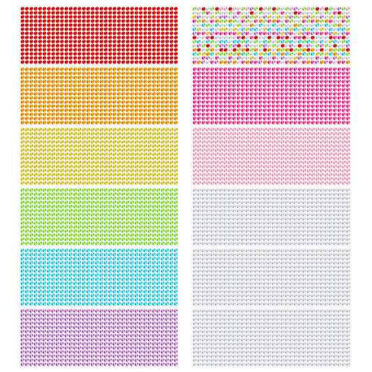 Gartful 6048PCS Gem Sticker for Craft, 6mm Adhesive Rhinestone Stickers, 12 Embellishments Sheet Colorful Round Self Adhesive Rhinestone Sticker for Decoration, Nail, Face Makeup, Scrapbooking