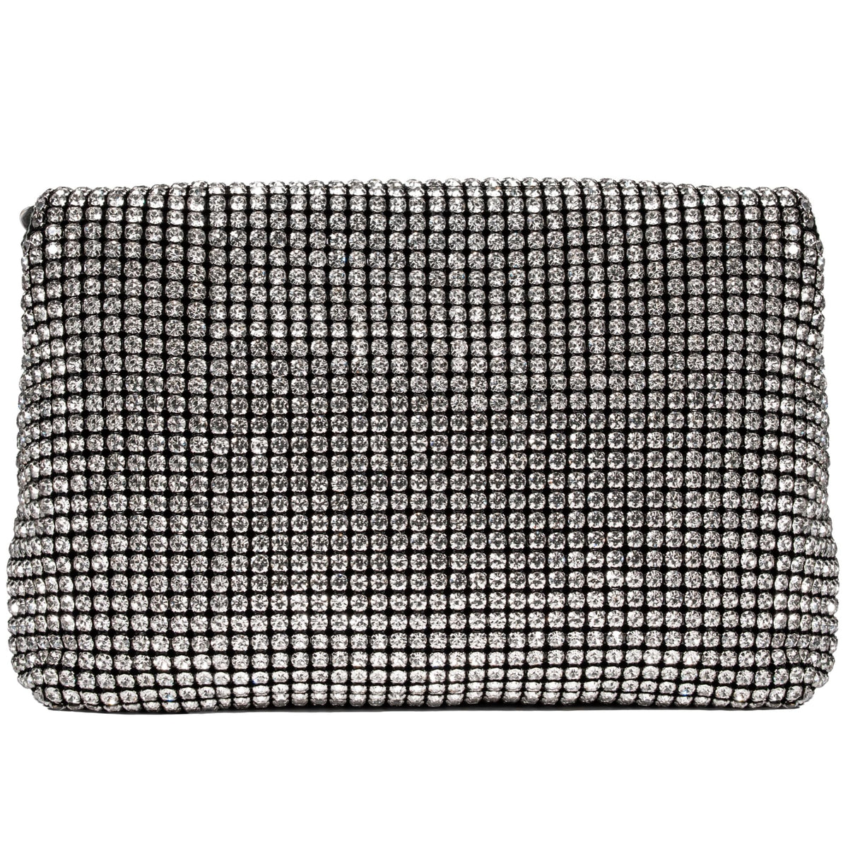 SARA DESIGNS Luxury Crystal Rhinestone Envelope Clutch Bag - Sparkly Silver Evening Purse for Weddings, Galas, and Formal Events - Designer Sparkle Pouch with Detachable Chain
