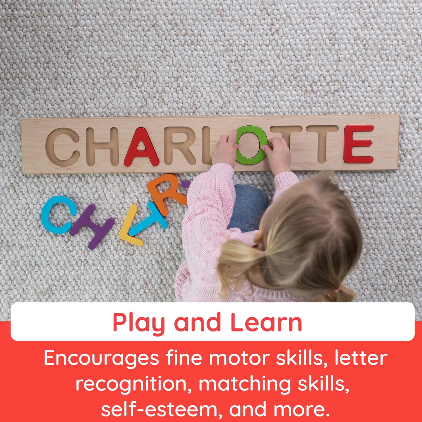 Fat Brain Toys Fat Brain Toys Wooden Personalized Name Puzzles for Toddlers 1-3+, Custom Puzzles, Flat Rate up to 9 Letters