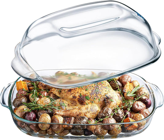 Simax Casserole Dish - 8 Quart Borosilicate Glass Baking Dish With High Lid | Oven, Microwave & Dishwasher Safe