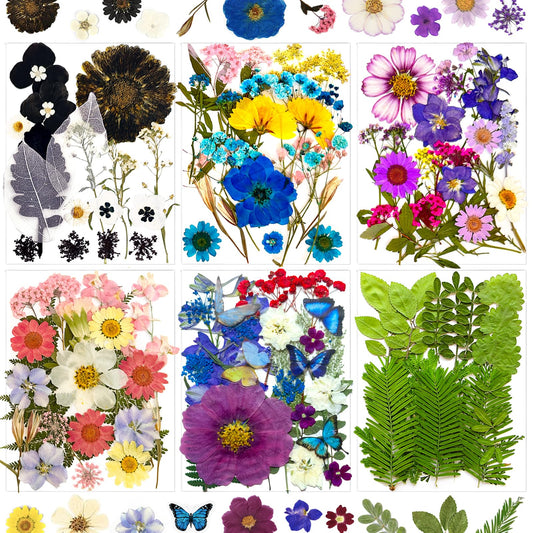 MIKIYA 133Pcs Dried Pressed Flowers for Resin Molds, Assorted Real Natural Bulk Dry Floral Leaves for DIY Art Crafts, Epoxy Jewelry, Soap, Candle Making, Nails Decor