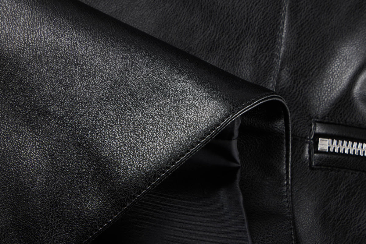 RISISSIDA Women Faux Leather Jacket,Premium Motorcycle Jacket,Vegan Pleather Fall Spring Fashion,Quilted Sleeves,Multi-Zipper Pockets,Asymmetrical Biker Style,Casual Stylish Coat Lapel Black 636 L
