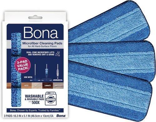 Bona Microfiber Cleaning Pads - 3-Pack for Hardwood & Hard Surface Floors - Dual Zone Cleaning