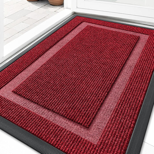 OLANLY Waterproof Front Door Mat - All-Season Indoor/Outdoor Doormat, Easy Clean, 36x24, Wine Red