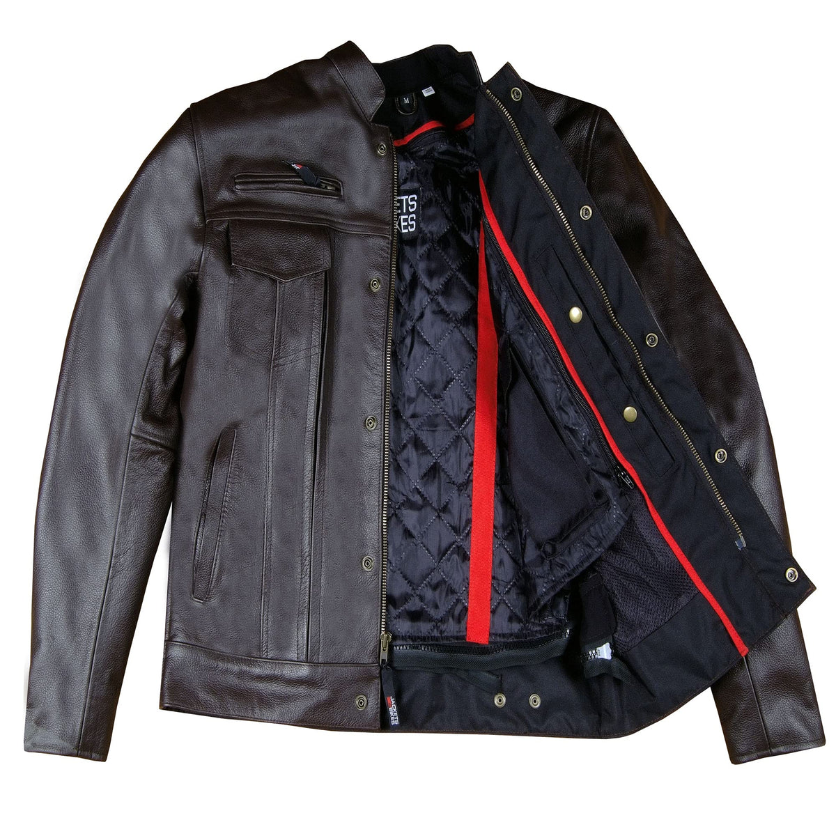 COMMUTER Men's Motorcycle Jacket, Premium Buffalo Leather, CE Armor - Ventilation, Utility Pockets, Cruiser Biker Brown L
