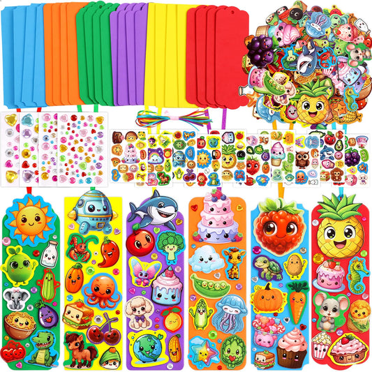 Treasure Cove Bookmark Craft Kits Kids DIY Bookmark Kit Foam Bookmarks Crafts Art Sets Fruits Sweet Treats Sun Ornaments Stickers for Kids Classroom Activities Rewards Party Favor 24 Pcs
