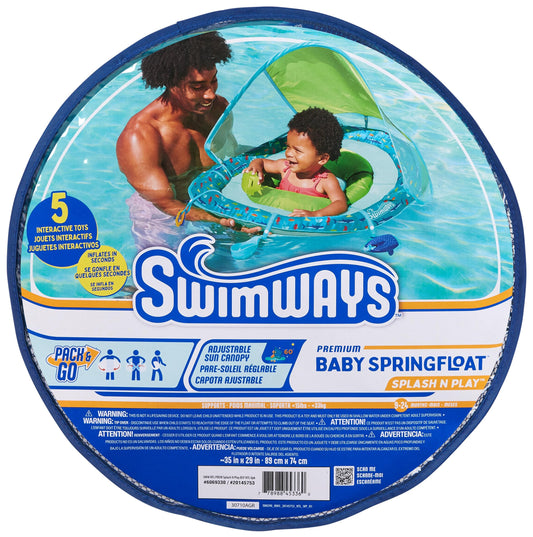 SwimWays Baby Spring Float Splash N Play, Baby Pool Float with Canopy, Swimming Pool Accessories for Kids 9-24 Months