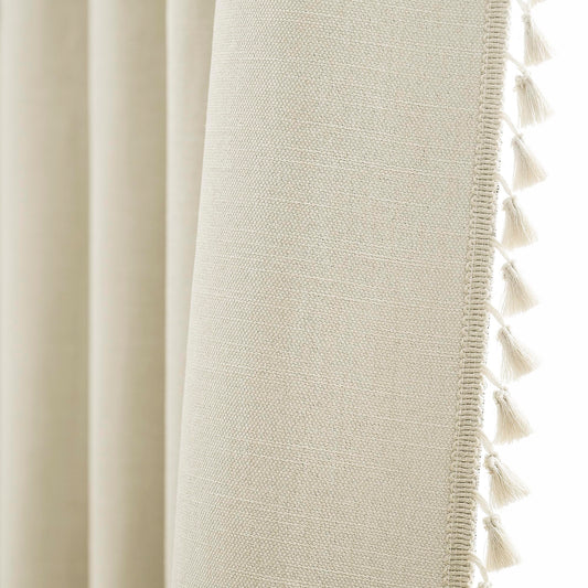 LIMON HOME Linen Blackout Curtains for Living Room 84 Inches Long Boho Black Out Curtains for Bedroom Thermal Insulated Light Blocking Drapes 2 Panels Set Noise Reduction Curtain