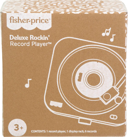 Fisher-Price Musical Toy Deluxe Rockin’ Record Player Pretend Turntable with 6 Albums for Preschool Play Kids Ages 3+ Years (Amazon Exclusive)