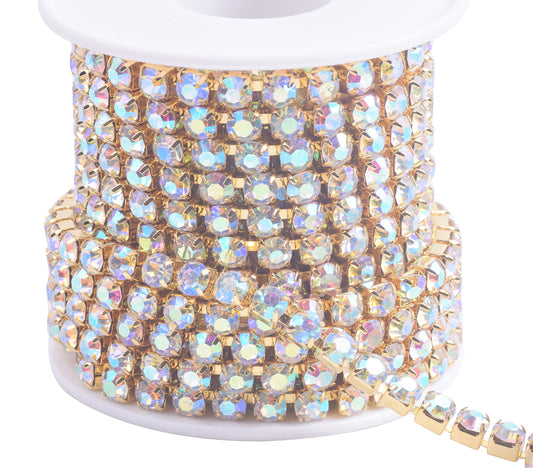 KAOYOO 5 Yards Rhinestone Cup Chain Trim,SS 24(5MM) Clear Crystal Diamond Claw Chain with Silver Brass Base,Sewing Craft Trim for Jewelry Making,Wedding Dress Decoration,and DIY Crafts
