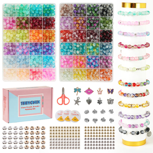 Thryonix Glass Beads for Bracelet & Jewelry Making - 48 Colors, 1300 PCS+, 8mm Round Crystal Beads for DIY Art, Gifts,Decoration, Beading Projects & Crafts