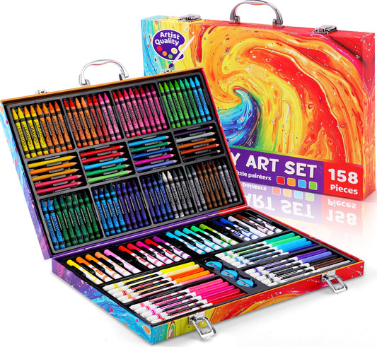 158 Pcs Art Supplies for Kids Ages 4-8, 6-8, Deluxe Art Kit Crafts Drawing Painting Set with Crayons, Colored Pencils, Markers - Christmas Gift for 4 5 6 7 8 9 10 11 12 Year old Toddlers Girls Boys