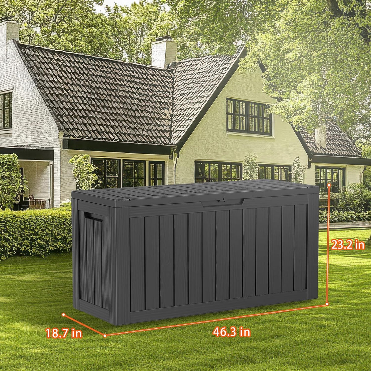 PatioZen 90 Gallon Resin Deck Box - Lockable Outdoor Storage for Furniture & Garden Tools | Waterproof - Black