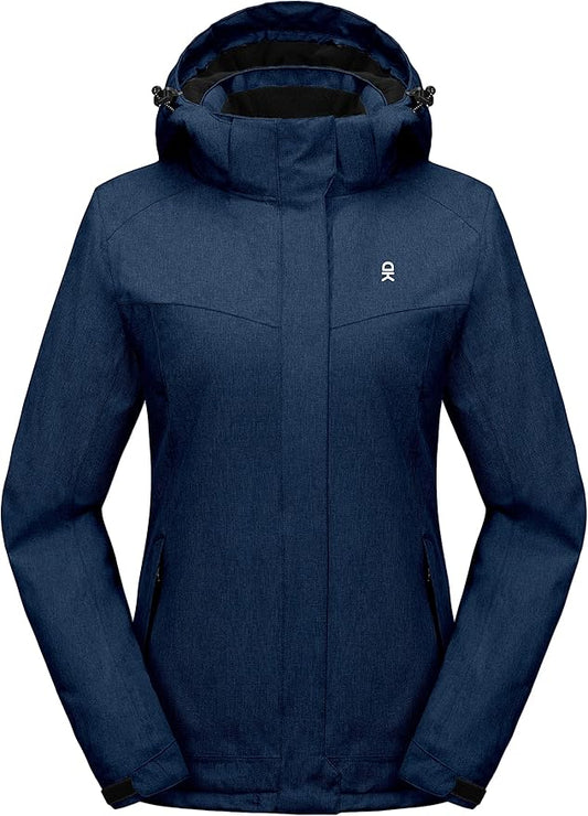 Little Donkey Andy Women's Waterproof Hiking Skiing Jacket with Removable Hood, Fleece Lined Winter Warm Rain Coat