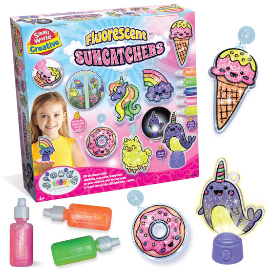 Small World Toys Fluorescent Suncatcher Kit – Fun Kids Crafts & DIY Crafts for Kids Ages 4-8 – Paint-Your-Own Window Art Set with Bright & Colorful Suncatchers