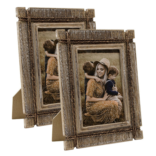 takfot Rustic Picture Frames 5x7 Wooden Picture Frame Set of 2, Distressed Western Photo Frame with Real Glass Wall and Tabletop Display Mothers Day Gift for Mom Dad Family Friends