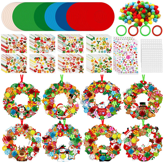 Hollowfly 48 Sets Christmas Wreath Craft Kits for DIY Santa Claus Wreath Hanging Ornaments Make Your Own Paper Xmas Craft with Stickers for Christmas Party Favors School Classroom Activities