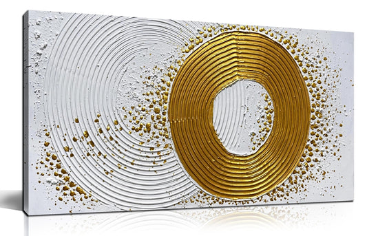 WVMAPTA Abstract Hand Painted Wall Art For Living Room White And Gold Wall Decor For Office Circle Wall Art For Bedroom Size 20 x 40 Inch