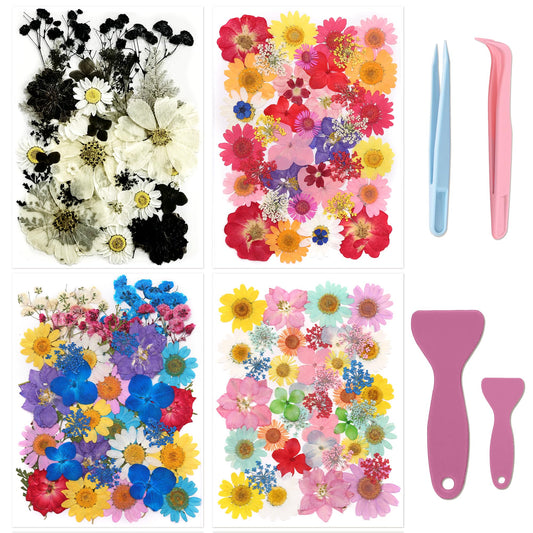 Tessera 160 Pcs Dried Pressed Flowers with Tweezers for Crafts, Dried Flowers for Resin Crafts for Jewelry Making for Candle Making for Wedding Card