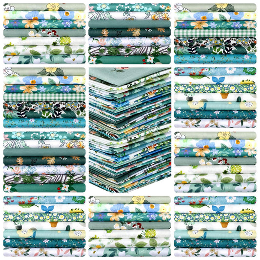 Tudomro 70 Pcs 10 x 10 Inch Green Floral Cotton Fabric Square for Quilting Sage Mint Green Sewing Precut Fabric Bundle Assorted Flower Printed Patchwork Materials for Holiday DIY Craft Handmade Cloth