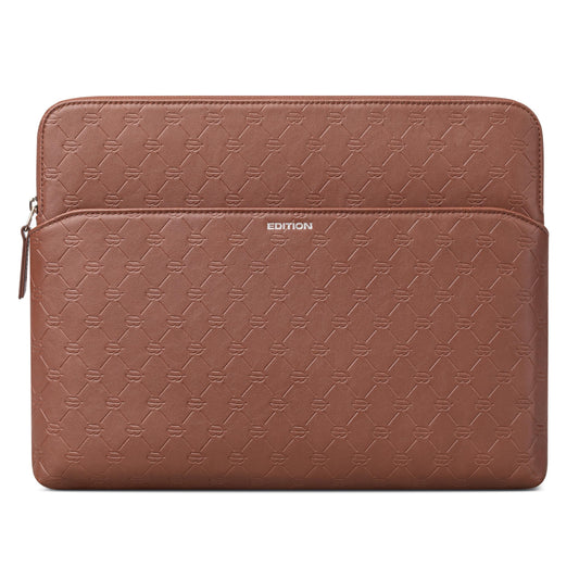 Comfyable x Edition Faux Leather Laptop Sleeve 13 14 Inch, Compatible with 13" MacBook Air M5 & 14" MacBook Pro M5 Pro/Max 2026, Mac Travel Case with a Front Zip Pocket for Men Women, Brown