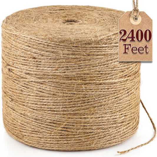 XSEINO 2400 Feet Natural Jute Twine Strong Garden Twine Rope for Arts Crafts Gift Wrapping Gardening Tomato Climbing Plant Tie Floristry Packing Decor