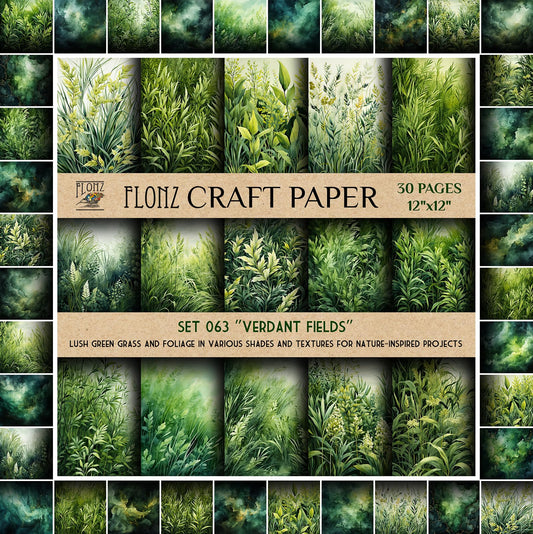 Scrapbook Paper (30 Pages 12"x12") Verdant Fields: Lush Green Grass and Foliage in Various Shades and Textures for Nature-Inspired Projects FLONZ Vintage Styled Double Sided Paper Pad for Craft