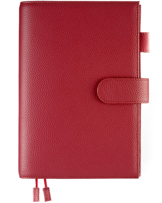 Ox Knight Genuine Leather Cover for A5 Notebooks, Fits Hobonichi Cousin, Midori MD Planners, Leuchtturm1917 and Stalogy with Pen Loop, Card Slots, Side Pockets, Back Pocket and Bookmarks (Red)