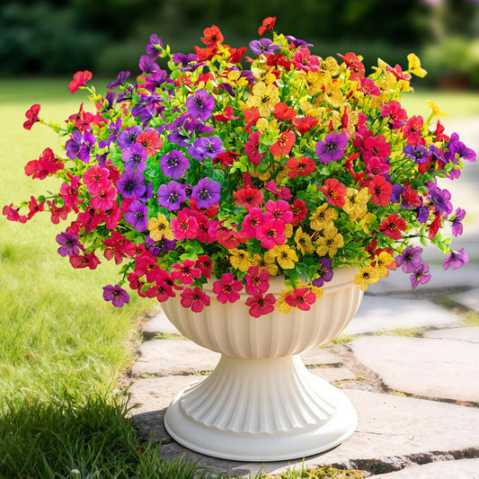 16 Bundles Artificial Fake Flowers Plants for Outdoors Spring Summer Decor,Faux Flowers Plant Silk Daisy UV Resistant for Outside Planters Front Porch Patio Yard Garden Home(Red,Purple,Yellow,Fuchsia)
