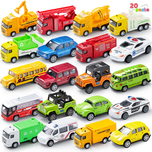 JOYIN 20PCS Die Cast Pull Back Cars, Metal Toy Cars, Car Toys Bulk, Vehicle Set for Toddlers, Kids Party Favors, Cake Toppers, Stocking Stuffers, Race Cars Toys for Boys