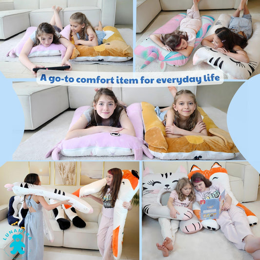 LUNAMIRA Axolotl Kids Body Pillow - 47" U-Shape Long Plush Soft Animal Pillow for Kids, Sleeping, Reading, ADHD & Special Needs Comfort, Anxiety, Washable Cover, Snuggle Fun Cuddle for Boys & Girls