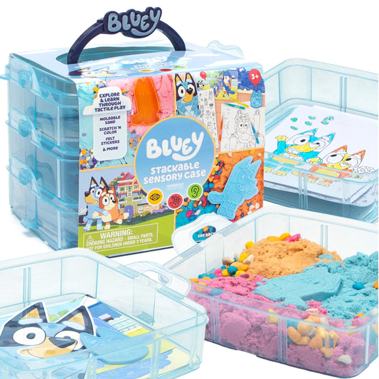 Bluey Stackable Sensory Case, Reusable Sensory Bin with Stickers, Sensory Play Sand Bags, Coloring Activities, Toddler Activities, Sensory Toys, Sensory Toys for Toddlers 1-3
