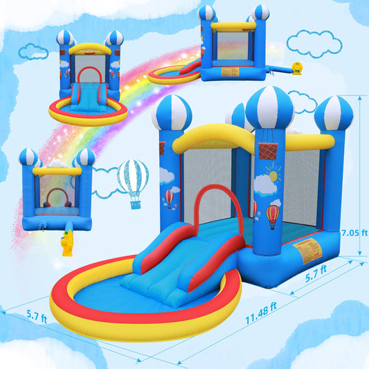 Culaluva Inflatable Bounce House: 4 in 1 Bouncy Castle with Ball Pit & Slide for Kids Age 3-6 with 370 Watt Blower and Storage Bag for Indoor Outdoor Play Oxford Cloth