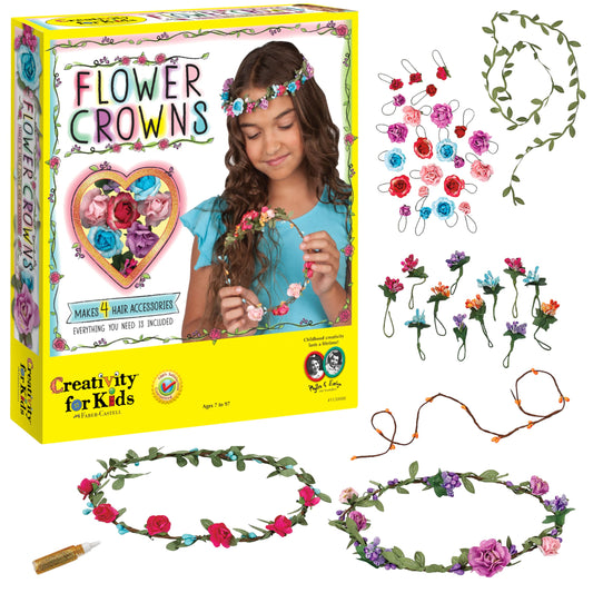 Creativity for Kids Flower Crowns Craft Kit - Create 4 Hair Accessories & Spring Crafts (Ages 7+)