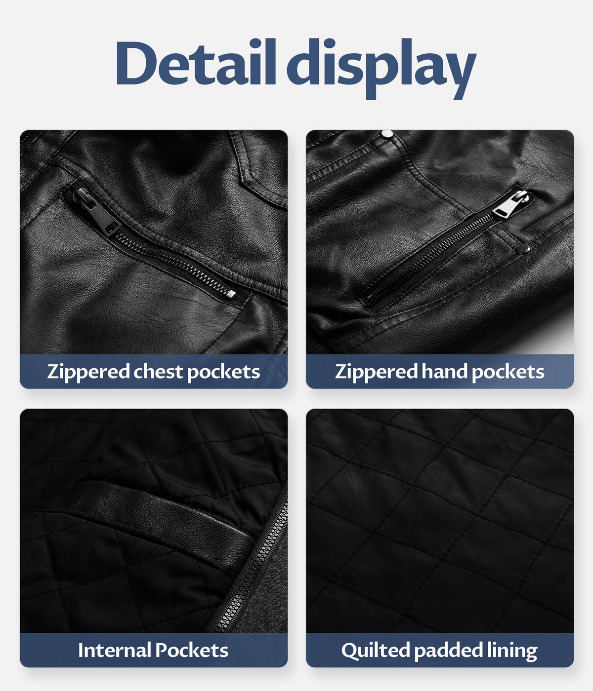 CREATMO US Men's Faux Leather Jacket Vintage Motorcycle Jacket Stand Collar Bomber Jacket Black M