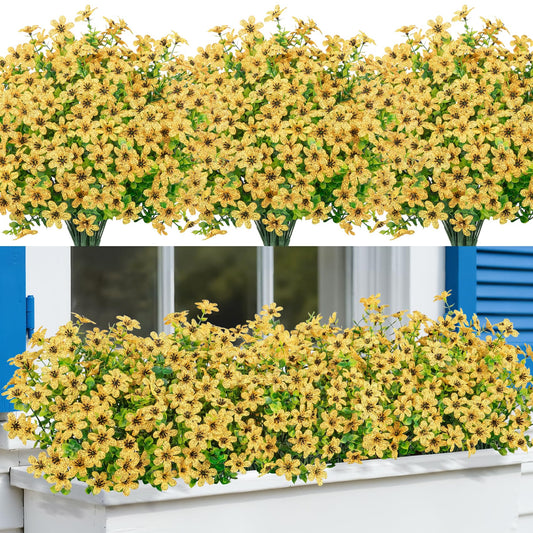 Bassion 20 Bundles Artificial Flowers for Outdoors Decorations, UV Resistant Faux Plants Fake Silk Flowers for Outside Daisy Hanging Planters Window Box Front Door Porch Patio Yard Home Decor