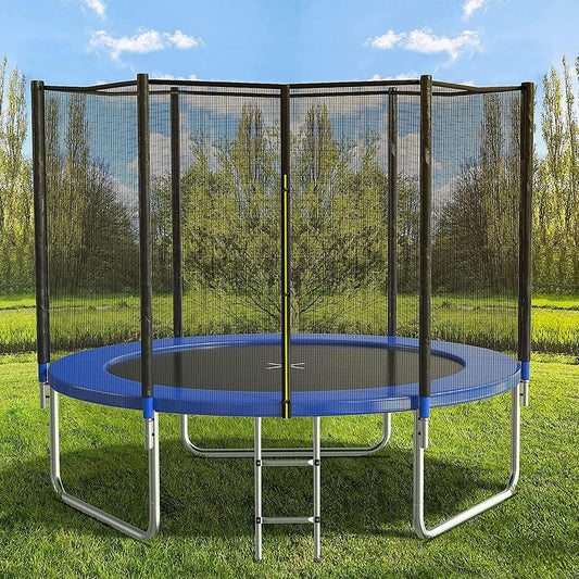 AOTOB 8 FT Trampoline Safety Enclosure Net Combo Bounce Jump for Kids Outdoor with Spring Pad Jump Mat & Ladder