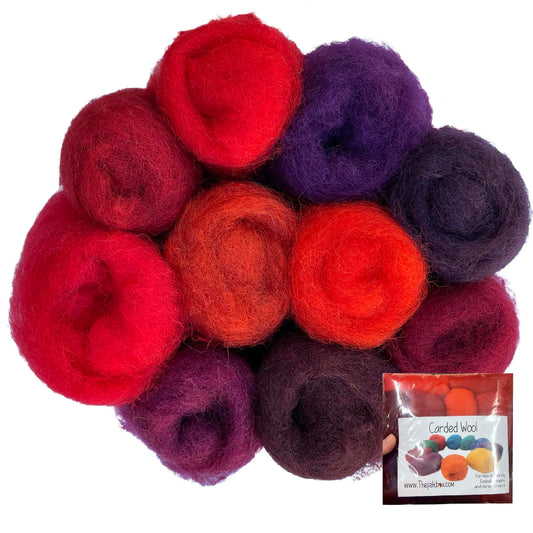 The Felt Box Roving Wool Red for Felting – 100g Carded Batts (3.5oz) Core & Craft Wool
