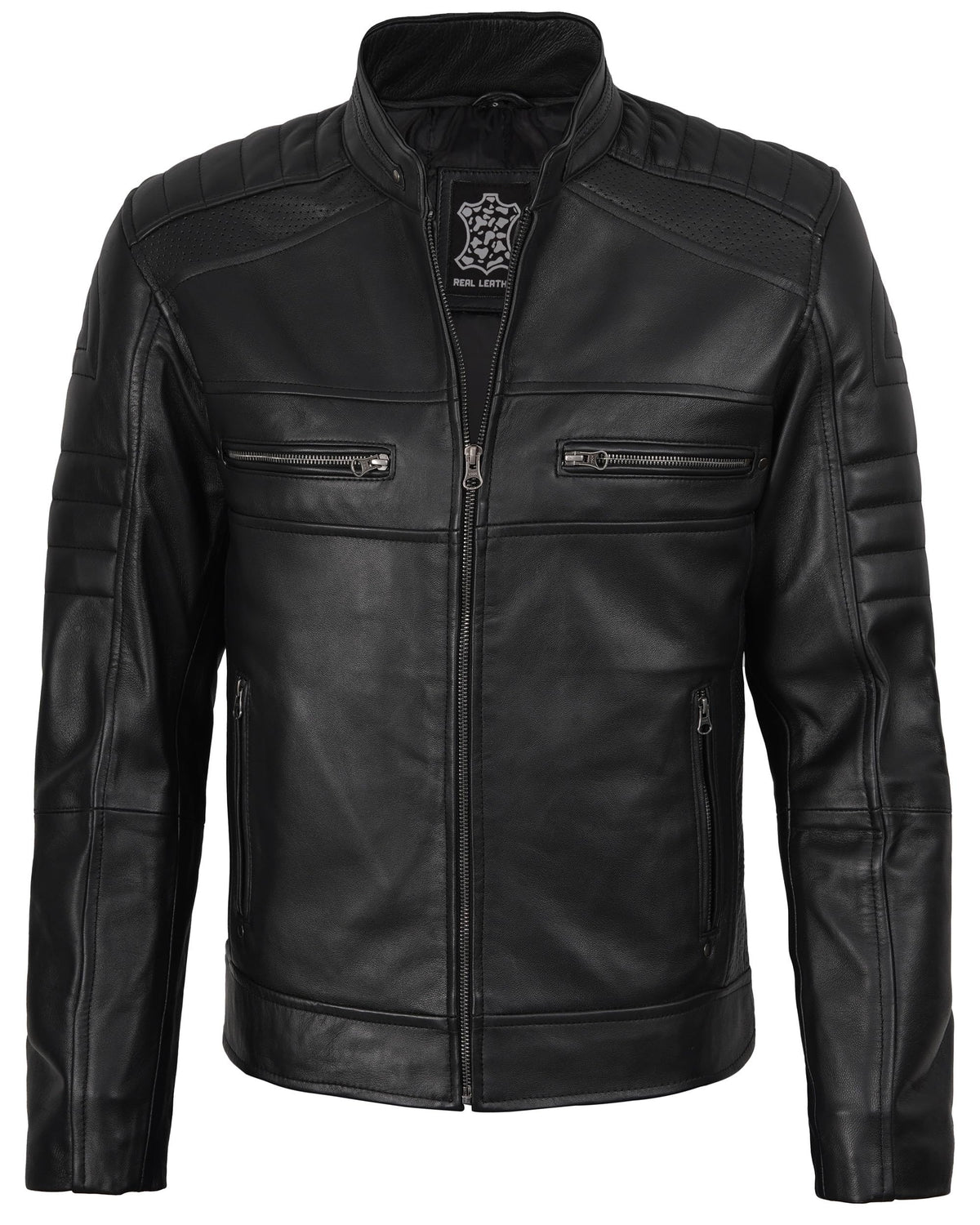 fjackets Leather Jacket Men - Real Leather Biker Motorcycle Casacas Para Hombre - Austin mens black leather jacket | [1100075] XL