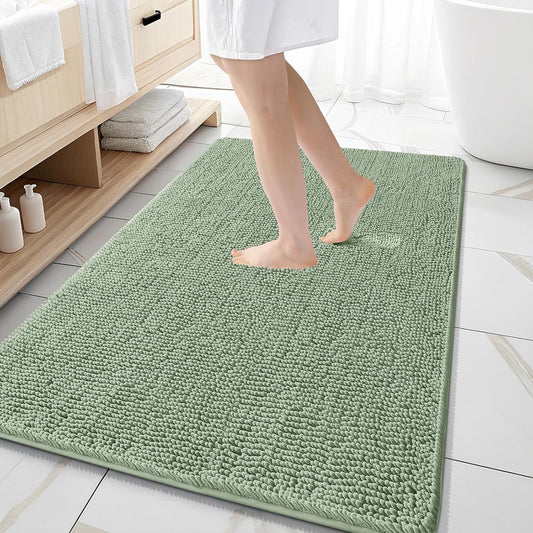 OLANLY Large Bathroom Rugs - Extra Soft Chenille Bath Mats | Quick Dry, Machine Washable, Sage Green 59x35