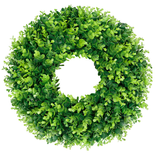 DDHS 16-18in Small Boxwood Wreath for Front Door – Artificial Green Farmhouse Wreath, Spring Summer Fall Winter DIY Decor, for Indoor Outdoor Year-Round Wedding Home Decorations