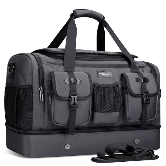 WITZMAN Duffle Bag for Men Large Carry On Travel Mens Weekender Overnight Bags with Shoes Compartment for Sports Gym(B723 Silvery Grey)