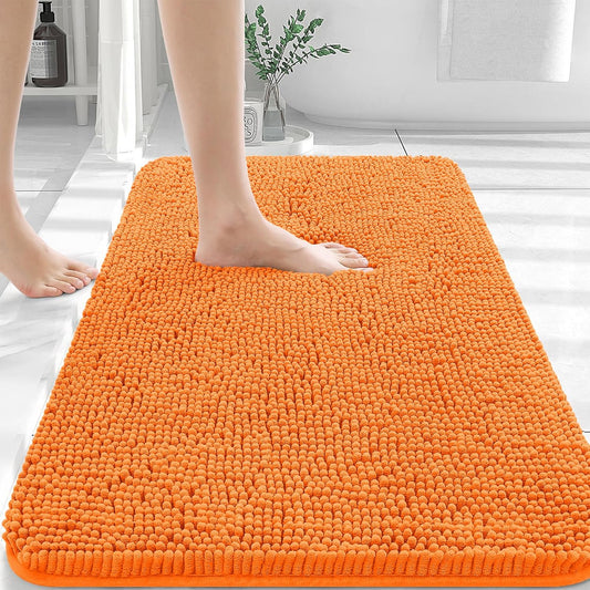 OLANLY Large Bathroom Rugs - Extra Soft Chenille Bath Mats | Quick-Dry, Machine Washable, 40x24, Orange