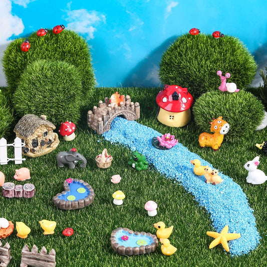 Modacraft 200Pcs Miniature Fairy Garden Accessories Including 100Pcs Fixed Pins, Fairy Garden Kit Fairy House Animal Figurines Mini Landscape for Garden Dollhouse Potted Plant Bonsai Terrarium Décor